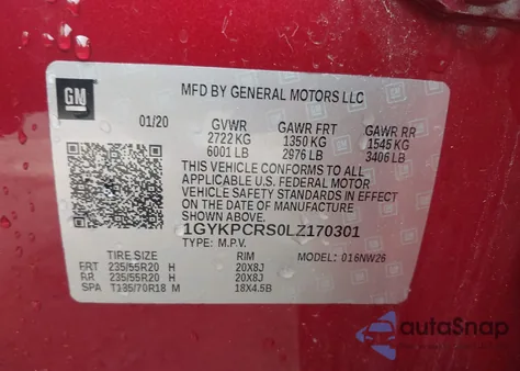 2020 Cadillac Xt6 Fwd Premium Luxury z USA, uszkodzony, nr VIN 1GYKPCRS0LZ170301